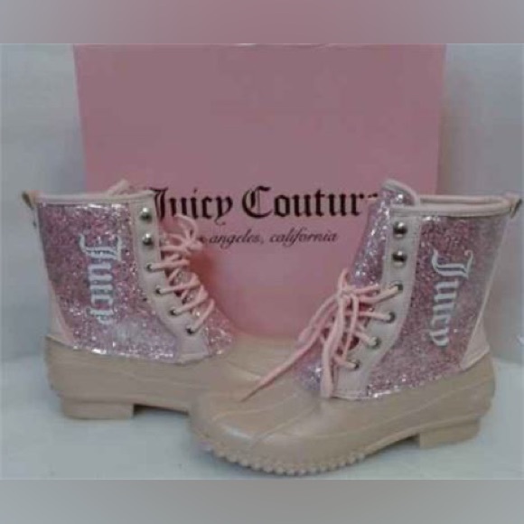 Juicy Couture Talos Glitter Rain Boots sz 6 Blush - Picture 1 of 3